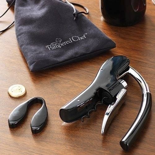 Pampered Chef Wine Opener Set with Foil Cutter and Storage Pouch