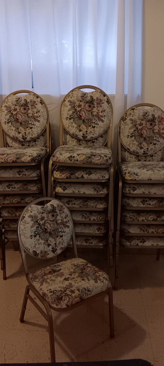 Vintage Stacking Chairs - Gold Frame, Floral Upholstery (Set of 21)