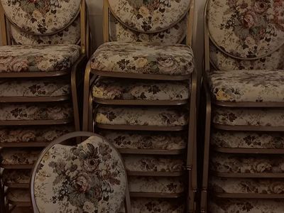 Vintage Stacking Chairs - Gold Frame, Floral Upholstery (Set of 21)