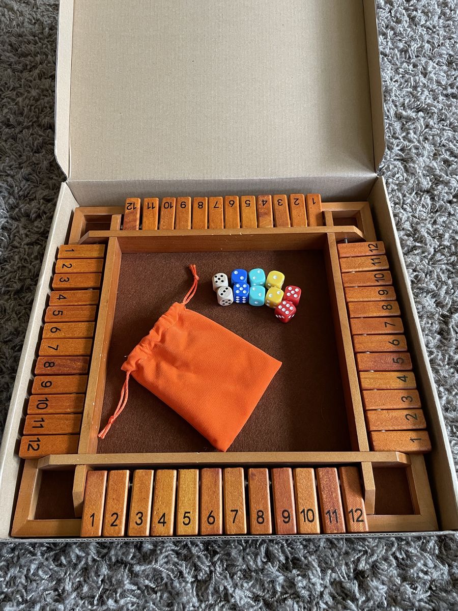 Wooden Shut The Box Dice Game with Colorful Dice & Storage Bag - Classic Family Fun