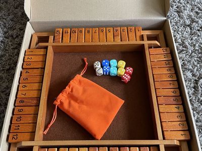 Wooden Shut The Box Dice Game with Colorful Dice & Storage Bag - Classic Family Fun