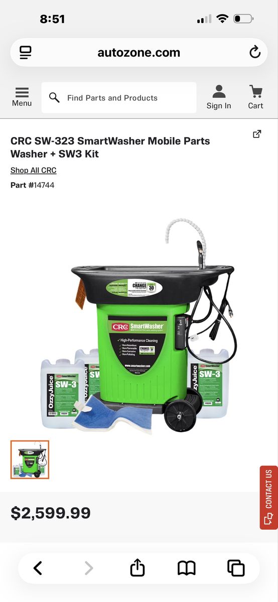 CRC SW-323 SmartWasher Mobile Parts Washer with Ozzy Juice & SW3 Kit