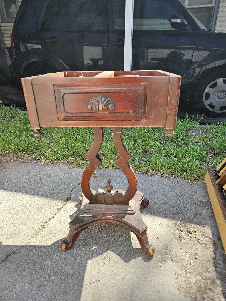 Antique Wood Pedestal Side Table Base