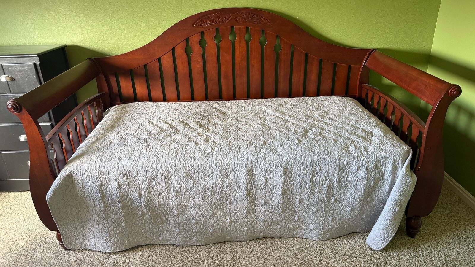 Wooden day bed with pop-up trundle bed and two mattresses