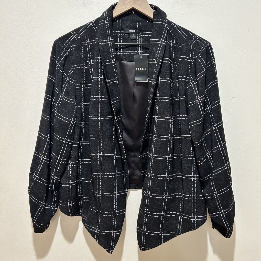 NWT Torrid Windowpane Plaid Open Front Blazer 1X