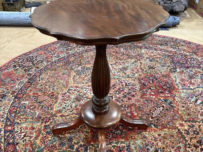 Vintage Scalloped Edge Pedestal Accent Table - Dark Wood Side Table