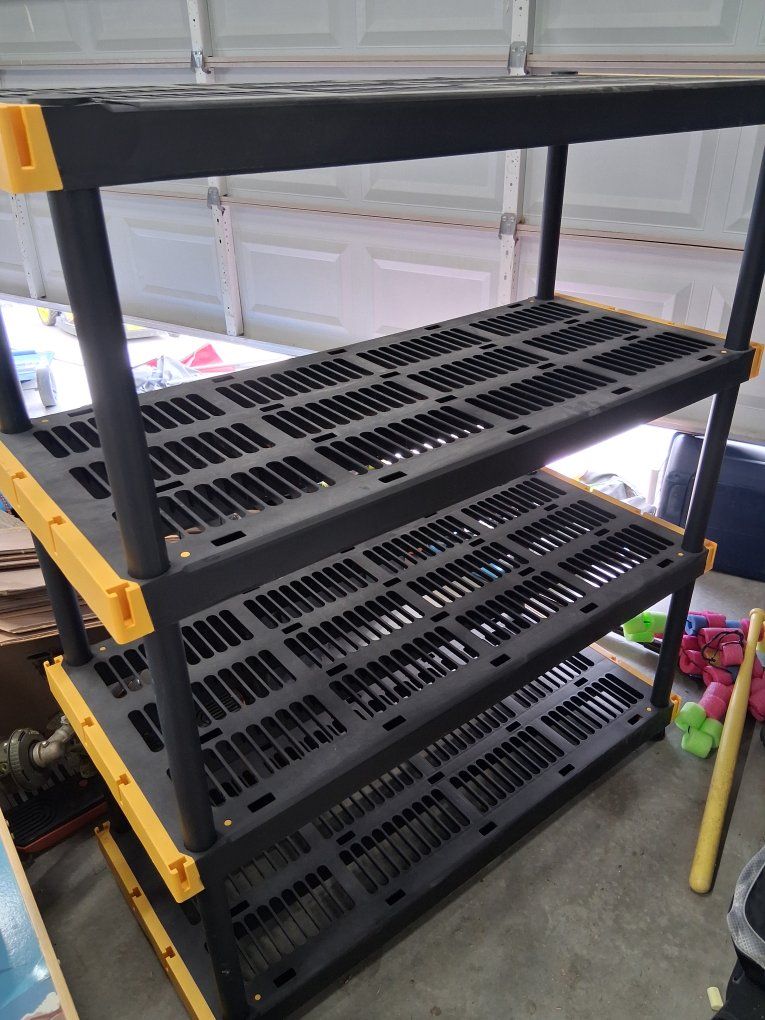 Black & Yellow 4-Tier Plastic Storage Shelving Unit - Durable, Garage Organization