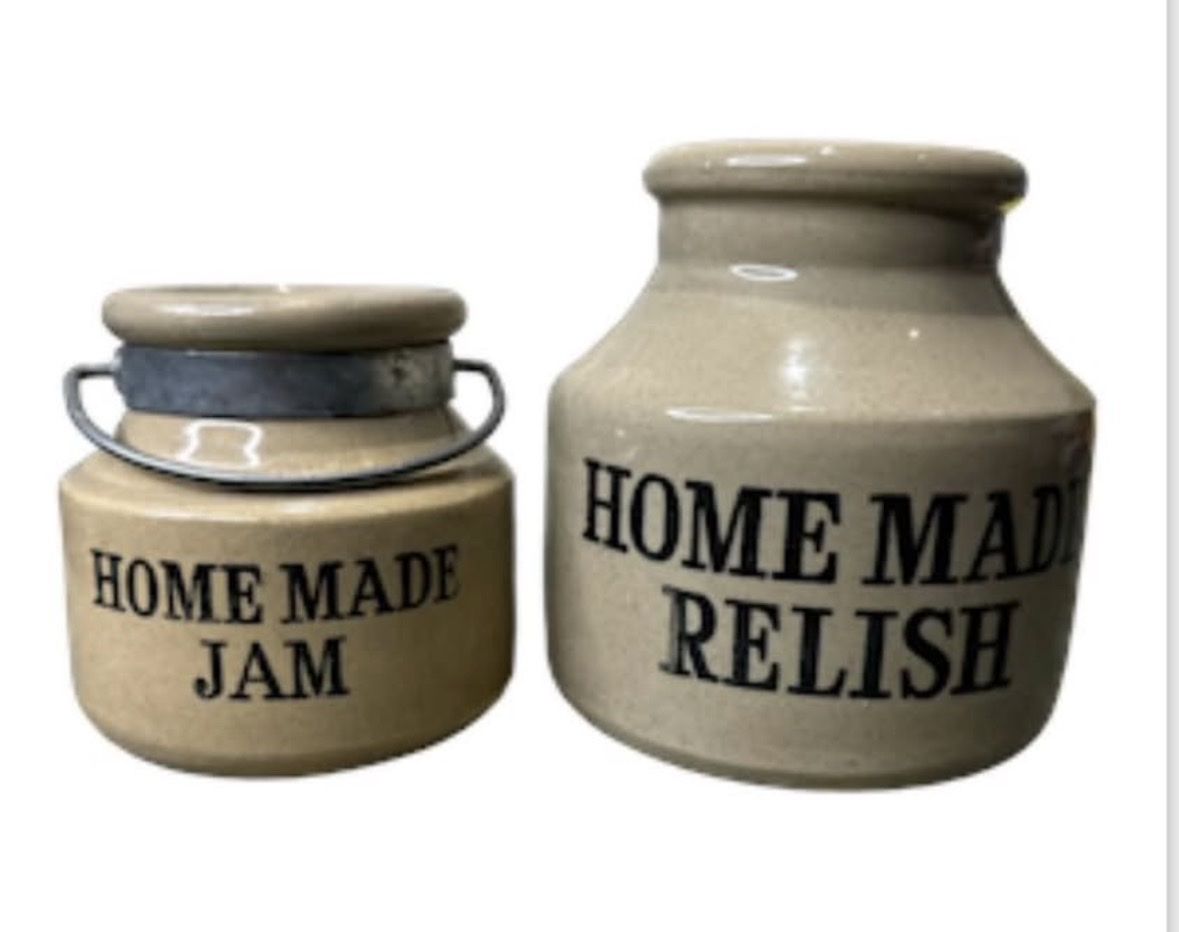 Moira Pottery Stoneware Jars Set of 2 Home Made Jam & Relish England Vintage