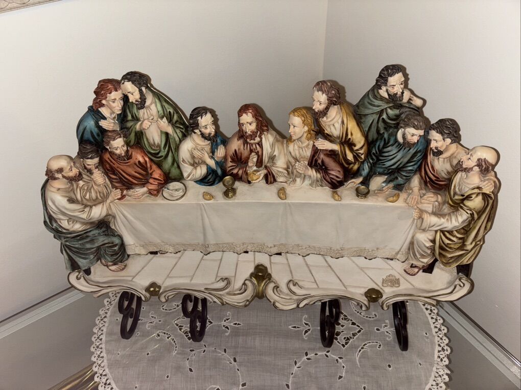 Vintage Sculpture 3D 22x12 Resin Last Supper Italy