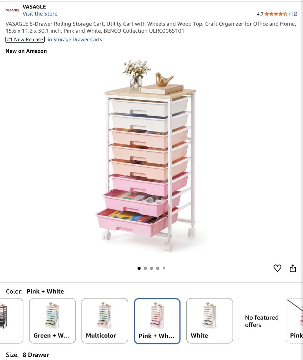 8-tier drawer rolling storage with wooden top.. New in box!!