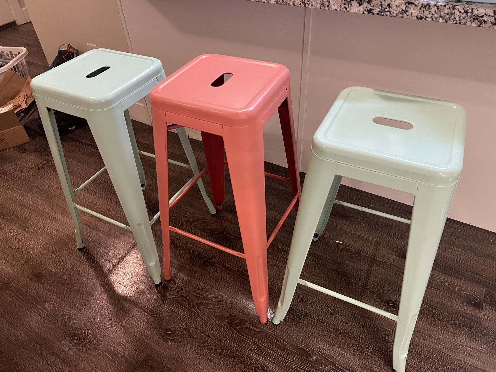 Metal Bar Stools - Teal & Pink