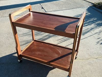 Mid Century walnut tea cart with brass accents