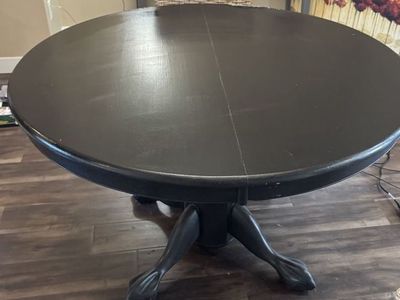 Black Round Pedestal Dining Table with Claw Feet - Solid Wood, includes table leaf/insert