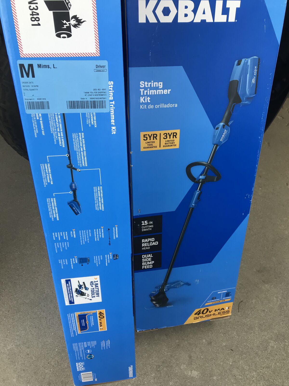 used Kobalt 40 V brushless string trimmer with optional 40 v lawn mower charger and battery