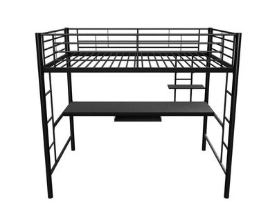 Metal Loft Bed with Desk and Shelves - Black Twin Size