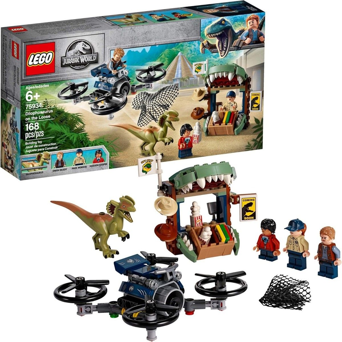USED LEGO Jurassic World Dilophosaurus on the Loose 75934 - 168 Pcs Building Toy Set with Minifigures