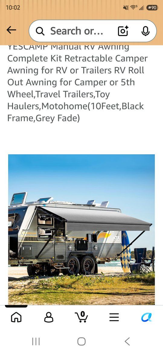 10ft Manual RV Awning Complete Kit - Black Frame, Grey Fade Fabric