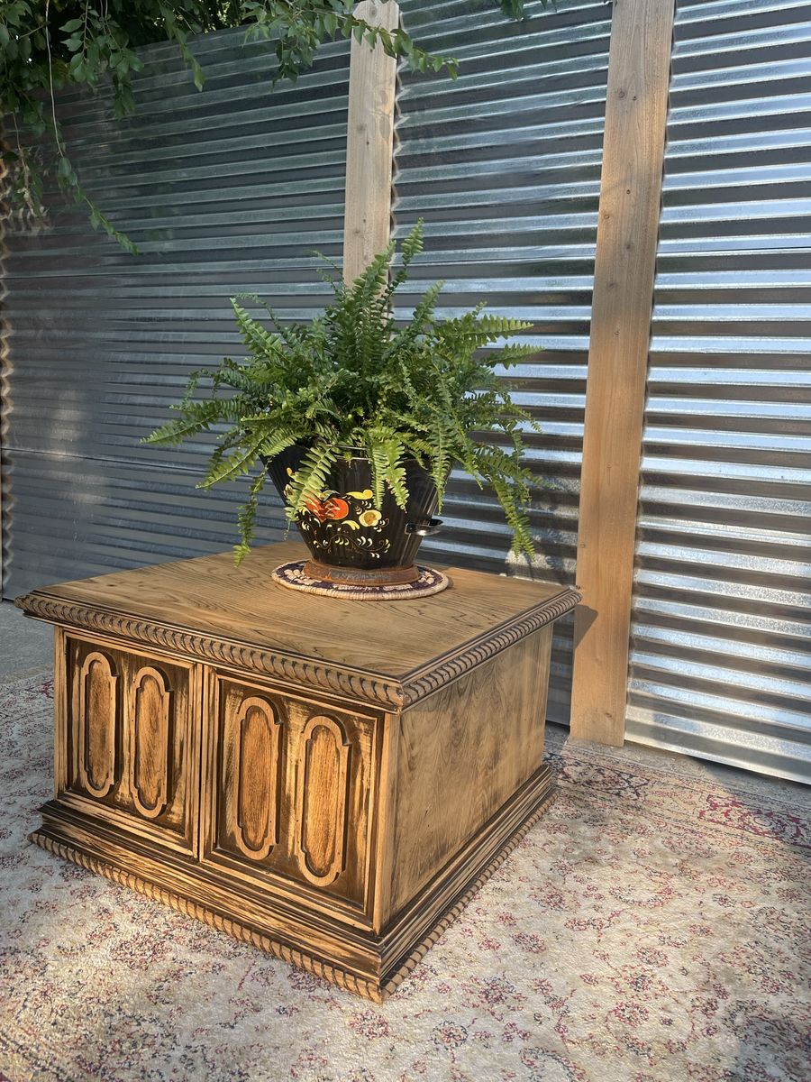 Vintage carved oak blanket chest