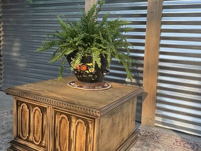 Vintage carved oak blanket chest