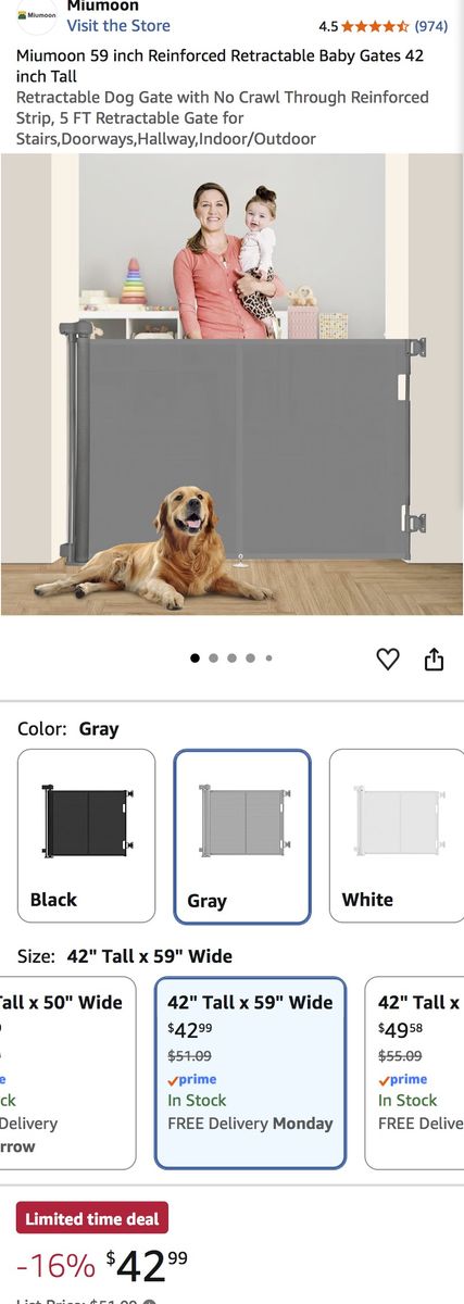 Retractable gate for child or pets 42x59