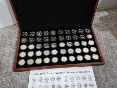1999-2008 State Quarters Collection in Display Case with Placement Diagram