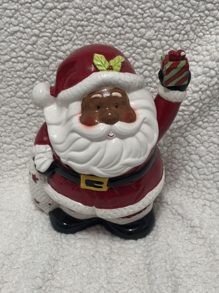 Black African Santa Claus Christmas Cookie Jar