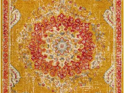 4’x 6’ Yellow & Red Bohemian Medallion Area Rug - Vibrant Distressed Look