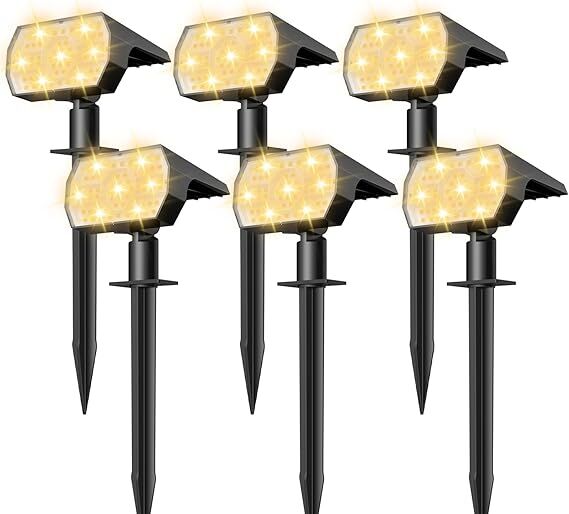 NYMPHY 6-Pack Solar Spot Lights, 56 LED, 3 Modes, Waterproof IP68, Outdoor, Warm White