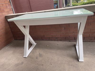Modern White metal and glass sturdy desk with drawer 4’ x 2’