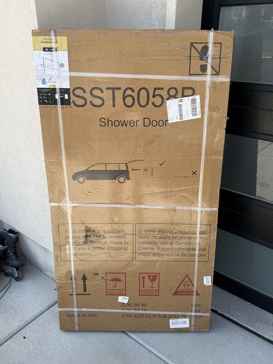 Brand New 60” Sliding Shower Door – Black Frame – 1/4” Glass – Never Opened