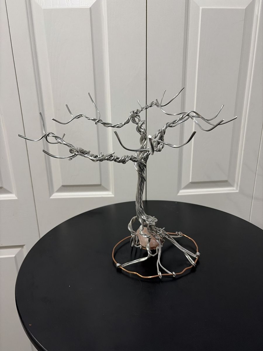 Handmade Twisted Wire Tree Sculpture / Jewelry Display Stand with Stone Base