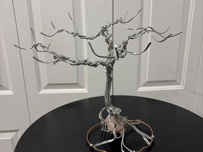 Handmade Twisted Wire Tree Sculpture / Jewelry Display Stand with Stone Base