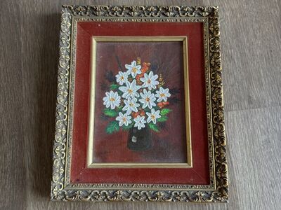 Vintage Oil Painting Daisies in Vase 6” x 8”