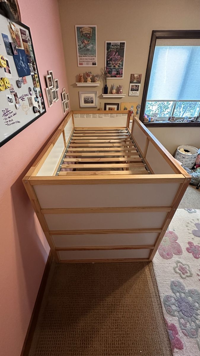 IKEA Kura Reversable Wood Bed Frame with White Panels and Ladder
