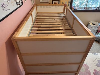 IKEA Kura Reversable Wood Bed Frame with White Panels and Ladder