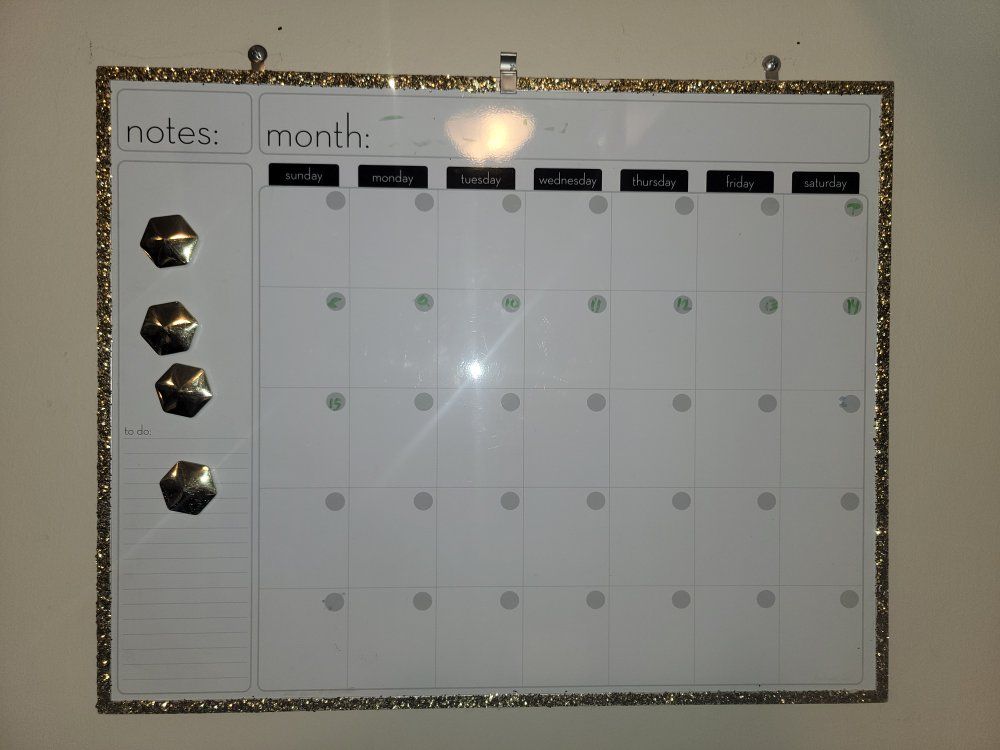Whiteboard Monthly Calendar with Glitter Frame & Magnets - Organize Your Schedule