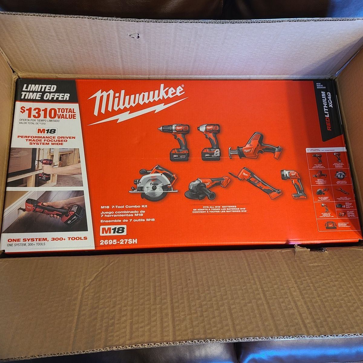 *NEW* Milwaukee M18 18V Cordless 7-Tool Combo Kit with 2 Batteries and Charger (2695-27SH)