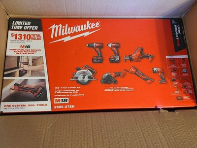 *NEW* Milwaukee M18 18V Cordless 7-Tool Combo Kit with 2 Batteries and Charger (2695-27SH)