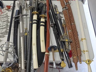 Large Collection of Decorative Swords, Katana, Spears, and Replica Weapons Lot