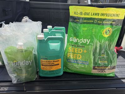 Sunday All-in-One Lawn Improvement: Seed+Feed, Dandelion Doom Concentrate, & Grasshouse Fertilizers (BULK)