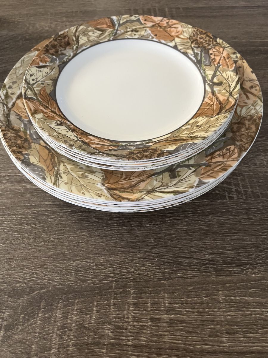 Camo Leaf Dishes/ White Bowls