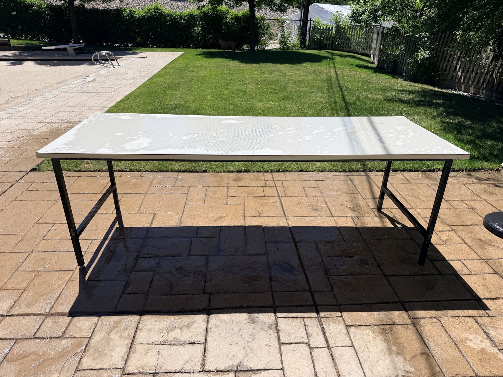 Versatile, Heavy, Gray & Black Metal Leg Table - Indoor/Outdoor Use, Durable