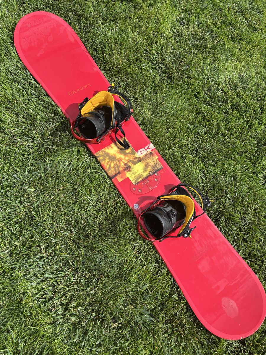 Burton Snowboard with Bindings Red Sunset Graphic