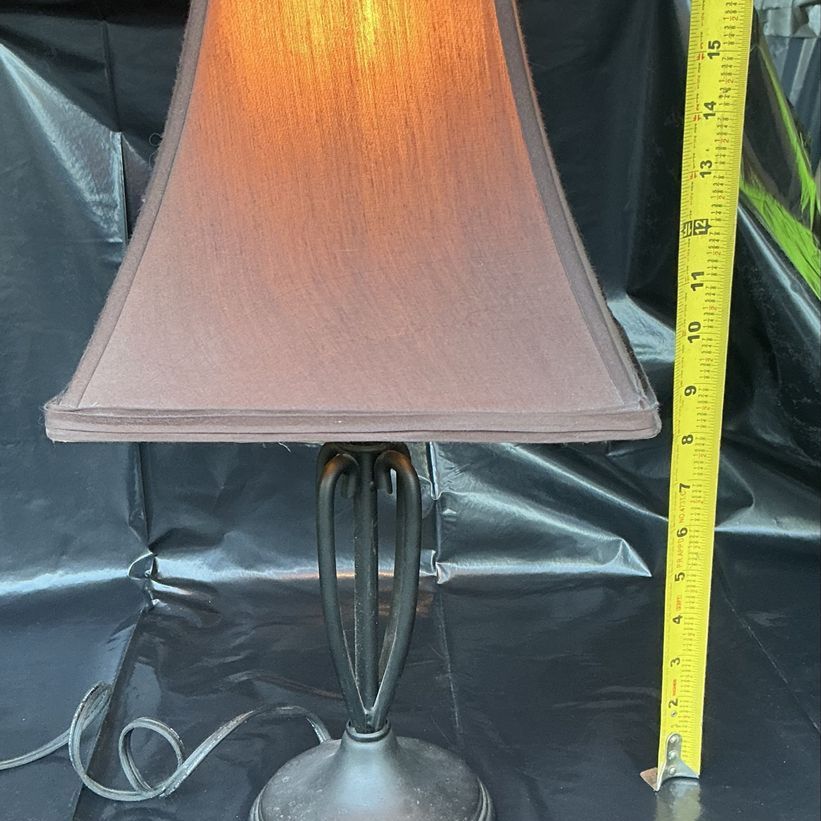 Table Lamp with Brown Shade - 18.5" Tall, Dark Metal Base, Good Condition