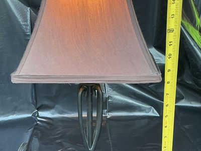 Table Lamp with Brown Shade - 18.5" Tall, Dark Metal Base, Good Condition