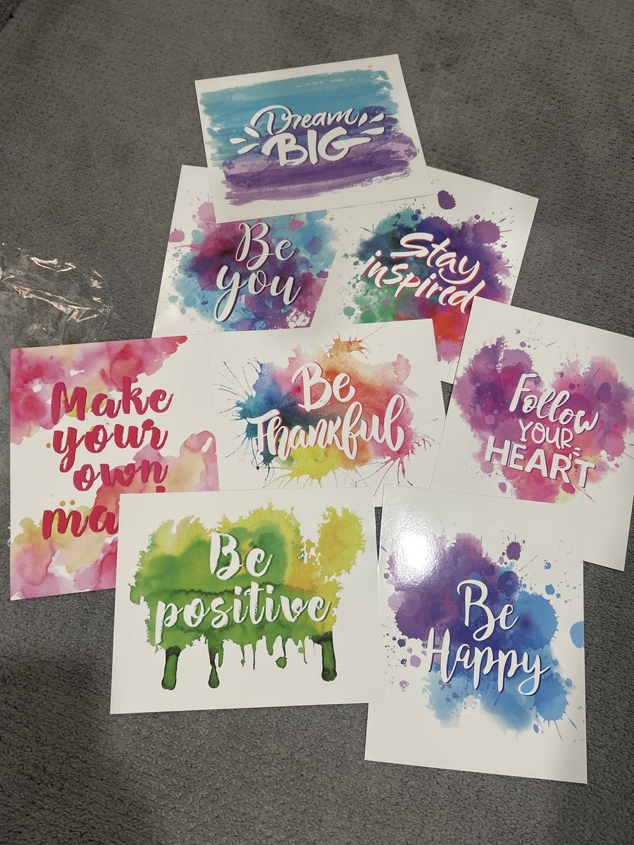 8-Piece Motivational Watercolor Art Print Set - Inspirational Quote Cards for Decor & Gifting