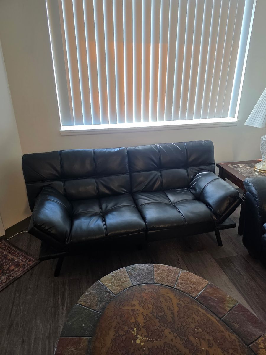 Black Faux Leather Convertible Futon Sofa Couch