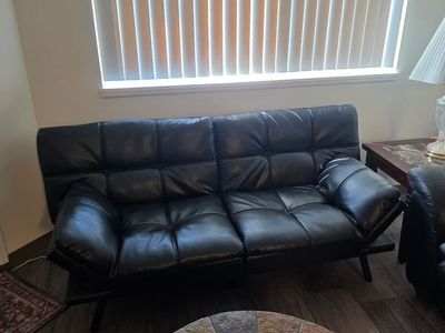 Black Faux Leather Convertible Futon Sofa Couch