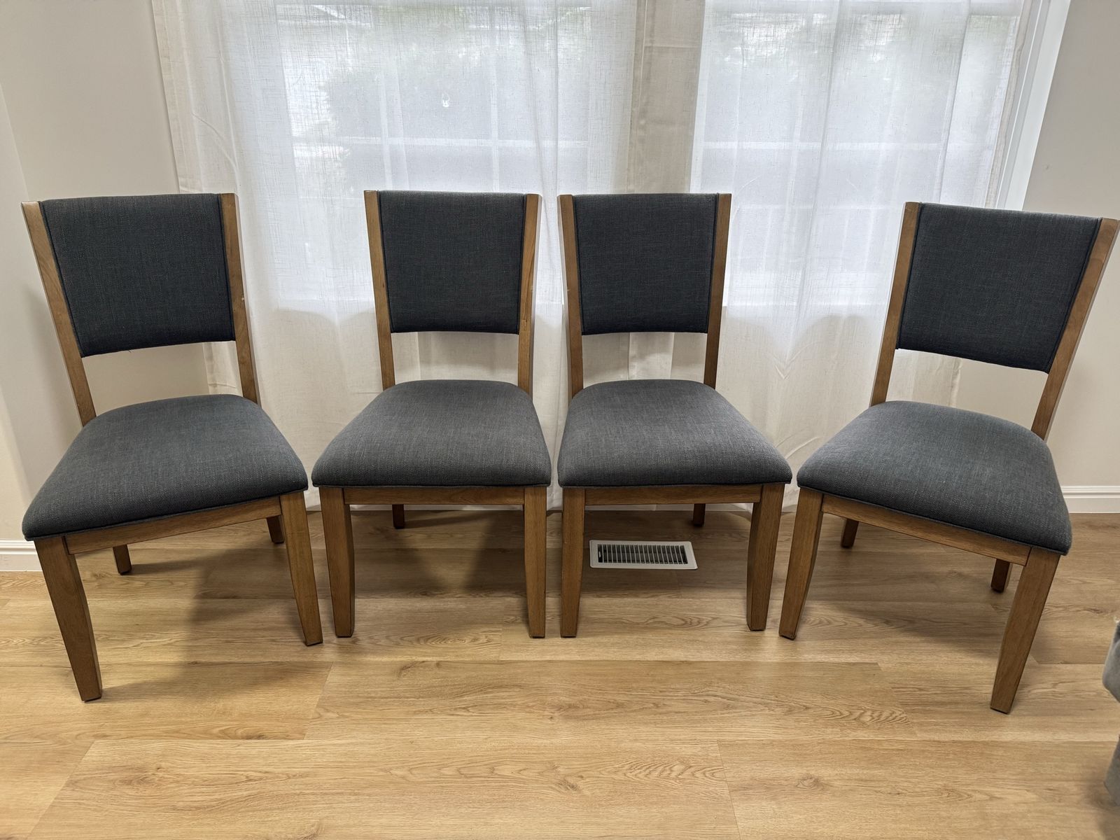 Set of 4 Wood Upholstered Acacia Wood Dark Gray Dining Chairs