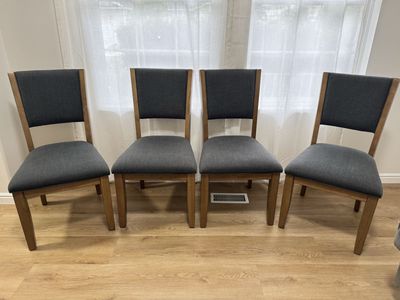 Set of 4 Wood Upholstered Acacia Wood Dark Gray Dining Chairs